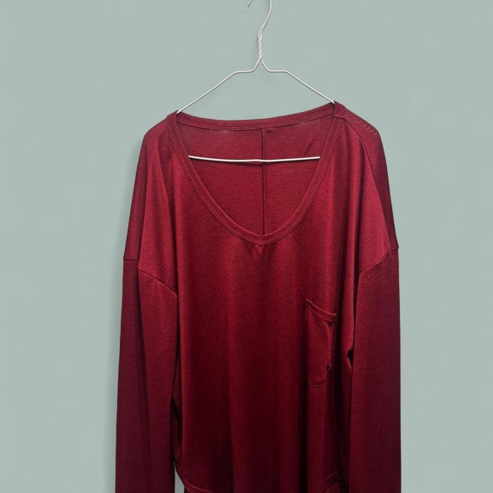 SHEIN Curve Burgundy Oversized V Neck Pocket Tunic Top 3X Slouchy Boho